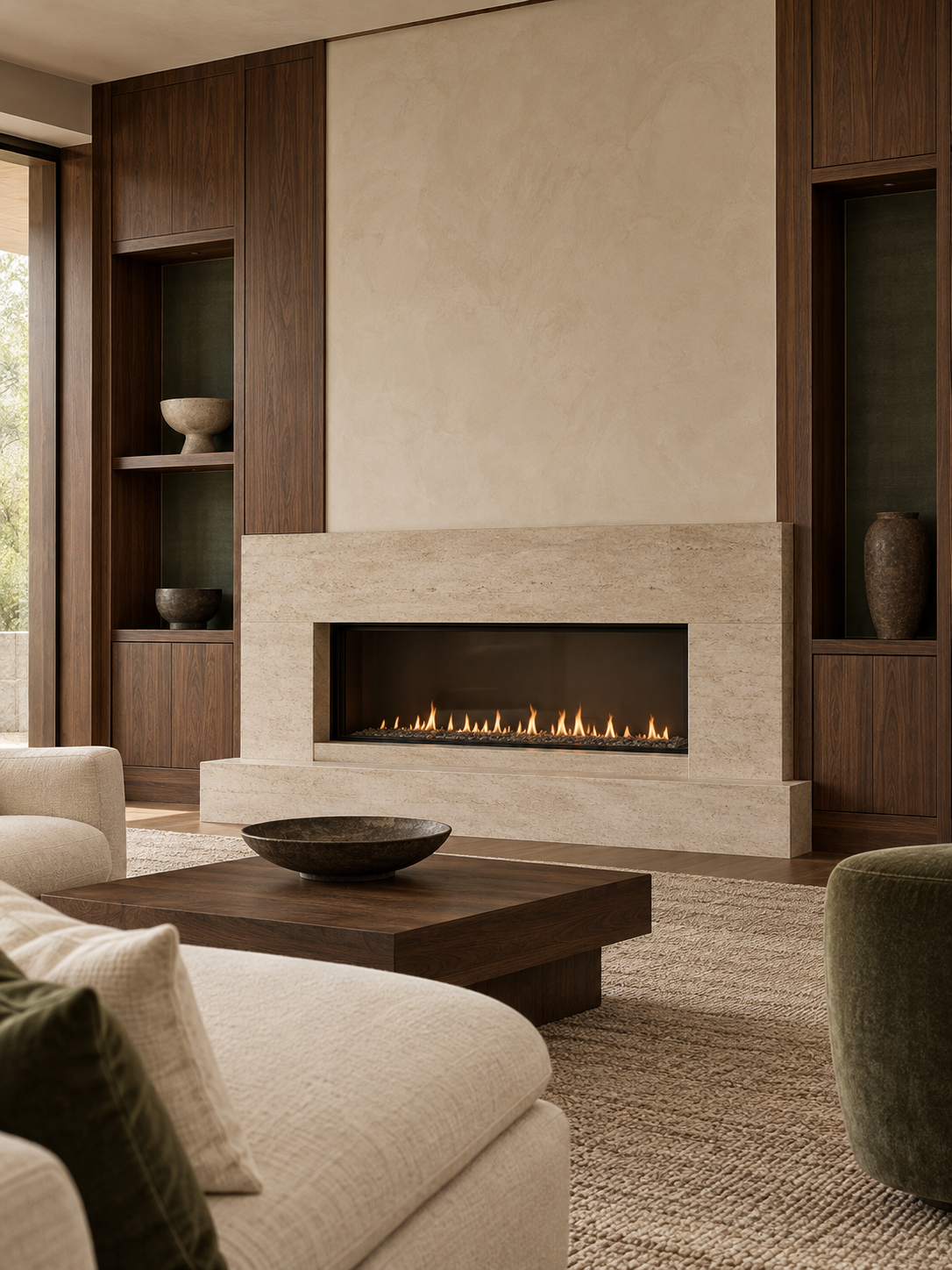Walnut fireplace surround living room