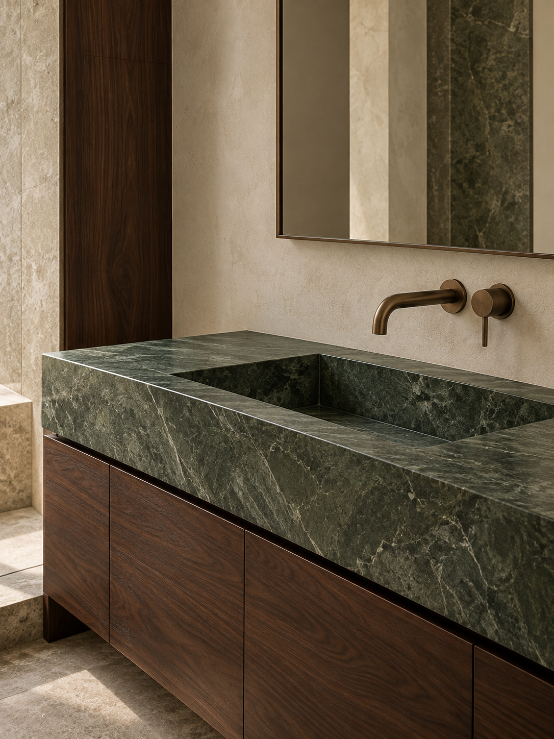 Green stone sink bathroom detail